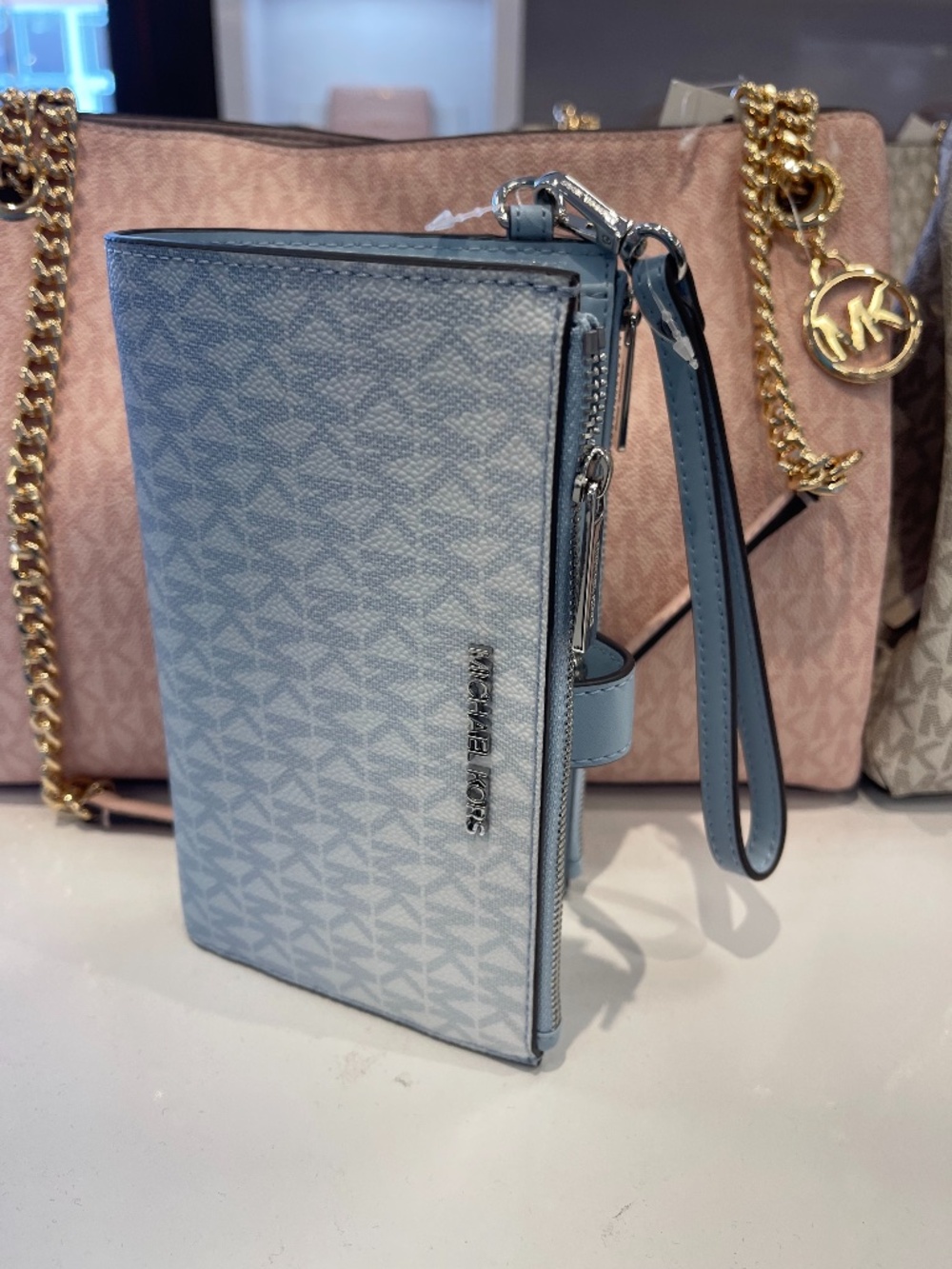 MICHAEL KORS Jet Set Large Double Zip Ombré Signature Logo Wristlet Wallet Phone